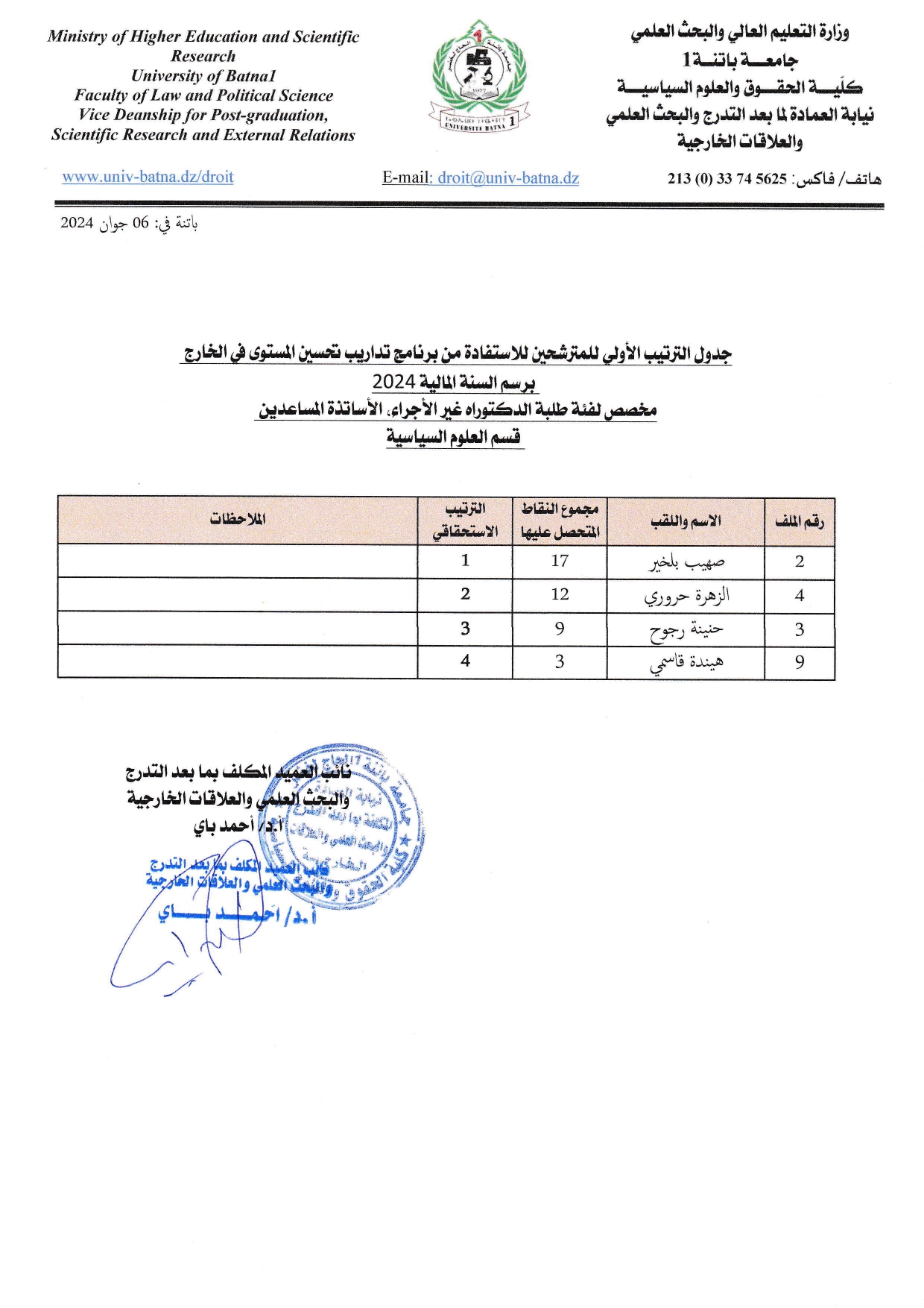 Classement des candidats doctorants science politique2024